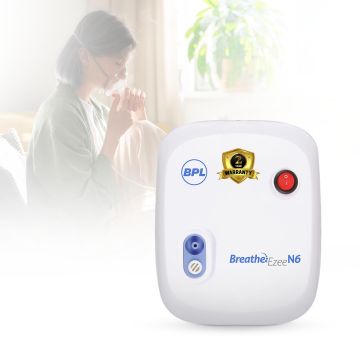 BPL Medical Technologies Breathe Ezee N6 Low Noise Compressor Nebuliser Machine Kit For Child And Adult, Portable Nebulizer - White