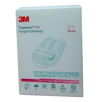 3M Tegaderm (1633) Transparent Film Dressing with Border (Adult Peripheral)(7cm x 8.5cm) - 1's Pack