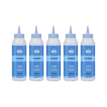 BPL Medical Technologies Cardi-Jelly Gel|High Conductivity, Skin Friendly, Electrocardiography, Physio & Therapeutic for Fetal Doppler, ECG, Sonography, EMG & EEG - 250ml (Per Piece) - Pack of 5