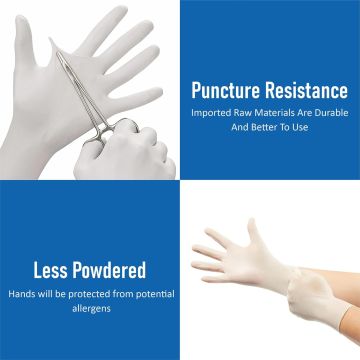 C-Cure Disposable Latex Rubber Examination Hand Gloves Powdered (White) - Pack of 100