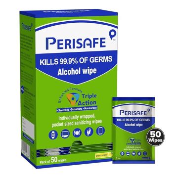 Perisafe Multipurpose Individually Wrapped Sanitizing Wipes (Citrus) - 50 Pcs