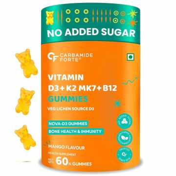 Carbamide Forte Vitamin D3+K2+MK7 & B12 Gummies (Mango) - Bottle of 60