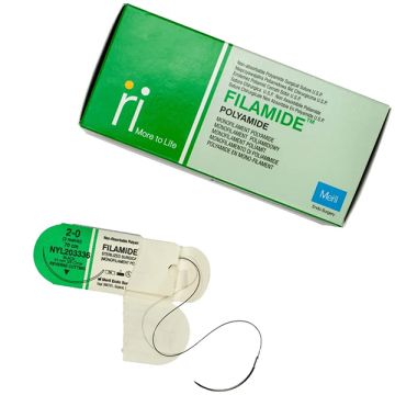 Meril Filamide Synthetic Non-Absorbable Monofilament Polyamide With Elixir Needle, Surgical Suture - 12's Pack