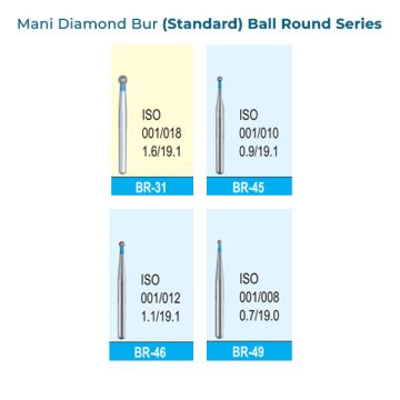 Mani Diamond Bur (Standard)- Ball Round Series, Pack of 5