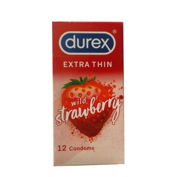 Durex Extra Thin Wild Strawberry Flavoured Condom - Pack of 12