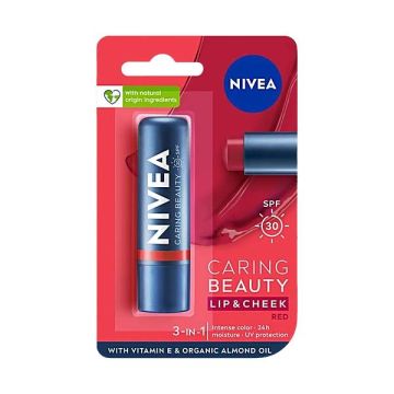 Nivea Caring Beauty Lip & Cheek Red 3-in-1 Balm - 4.8 g