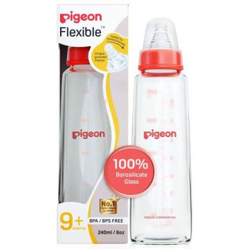 Pigeon Essential Flexible Glass Feeding Bottle Large (9+ Months) - 240 ml