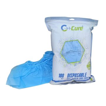 C-Cure Disposable Non-Woven Shoe Cover for Hospital and Hygiene (Blue) - Pack of 100
