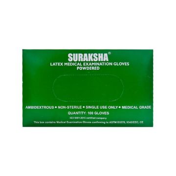 Suraksha Powdered Latex Examination Gloves - Box of 100