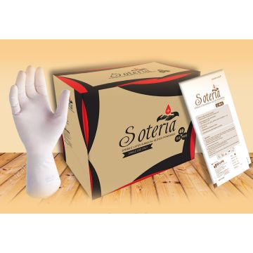 SOTERIA Sterile Latex Pre-Powdered Surgical Gloves- Box of 500 Pairs