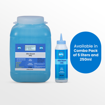 BPL Medical Technologies Ultrasound Gel Jar + Bottle|High Conductivity, Skin Friendly, Ultrasound Compatible, Physio & Therapeutic for Fetal Doppler, ECG, Sonography, EMG & EEG - Blue - 5 Litre+250ml