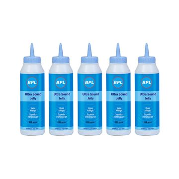 BPL Medical Technologies Ultrasound Gel|High Conductivity, Skin Friendly, Ultrasound Compatible, Physio & Therapeutic for Fetal Doppler, ECG, Sonography, EMG & EEG - 250ml (Per Piece) - Pack of 5
