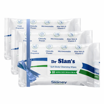 Dr. Slan (DRSLAN01) Soft Body Cleansing Wet Wipes (24 x 30 cm) - Pack of 3 (10 Wipes Each)