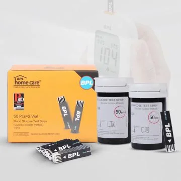 BPL Medical Technologies Blood Gluco Test Strips for Instant Accurate Blood Sugar Test at Home, Clinic & Hospital|Vial of 100 (50x2) Test Strips - Black