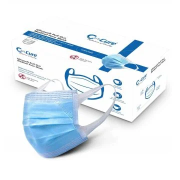 C-Cure 3 Ply Protective Pull-Out Face Mask with Soft Ear Loops for Extended Wear (Blue) - Pack of 50