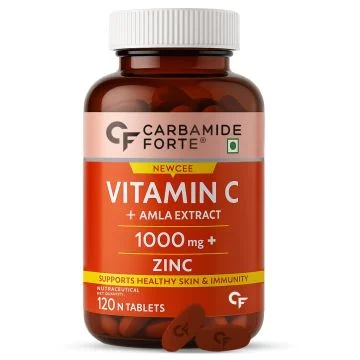 Carbamide Forte Vitamin C + Amla Extract 1000mg + Zinc Tablets - Bottle of 120