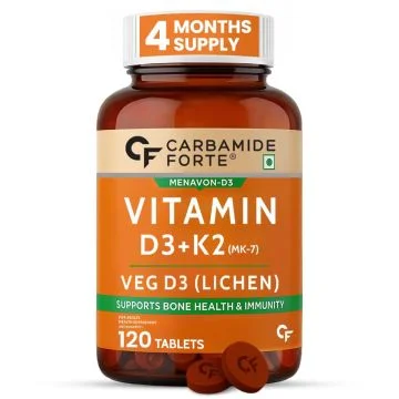 Carbamide Forte Vitamin D3 + K2 Tablets - Bottle of 120