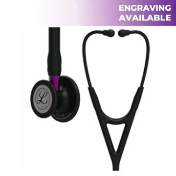 3M (6203) Littmann Cardiology IV Stethoscope, Black Finish Chestpiece, Black Tube, Violet Stem and Black Headset