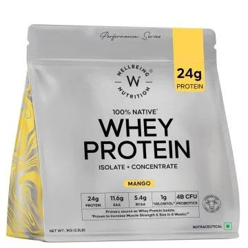Wellbeing Nutrition 100% Native Whey Protein Isolate + Concentrate (Mango) - 1kg