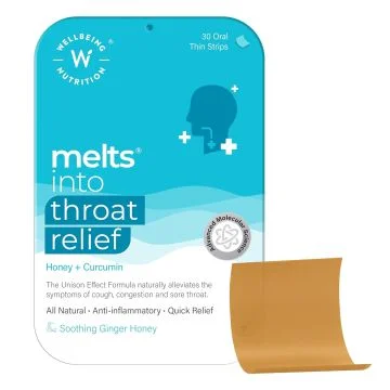 Wellbeing Nutrition Melts Into Throat Relief (Honey + Curcumin) -  30 Oral Strips