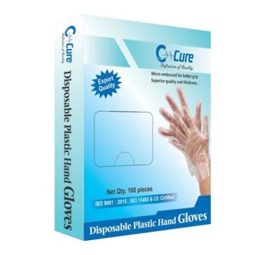 C-Cure Disposable Plastic Hand Gloves (Free Size) - Pack of 100