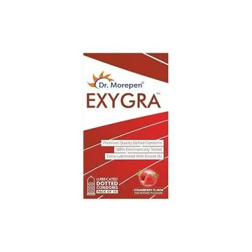 Dr. Morepen Exygra Dotted Condoms with Extra Lubricated Silicon Oil Strawberry - Pack Of 10