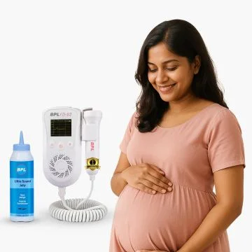 BPL Medical Technologies FD-02 Fetal Doppler Smart Noise Reduction & Heartbeat Detection Machine with Ultrasound Gel|In-Built Speaker for Home and Clinic Use - White