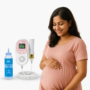 BPL Medical Technologies FD-03 Fetal Doppler Smart Noise Reduction & Heartbeat Detection Machine with Ultrasound Gel |In-Built Speaker for Home and Clinic Use - Pink & White