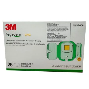 3M Tegaderm (1660R) CHG Chlorhexidine Gluconate I.V. Securement Dressing(Rectangular Notch)(7cm x 8.5cm) - 25's Pack