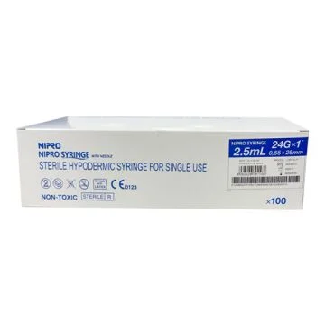 Nipro 2.5ml (24Gx1"/0.55X25mm) Leur Slip Disposable Syringe- 100's Box
