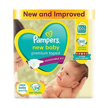 Pampers Premium New Baby Taped Diaper (Adjustable) – Pack of 24