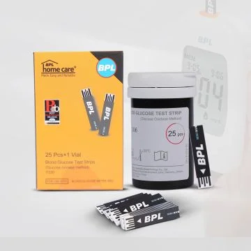 BPL Medical Technologies Blood Gluco Test Strips for Instant Accurate Blood Sugar Test at Home, Clinic & Hospital|Vial of 25 Test Strips - Black
