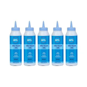 BPL Medical Technologies Ultrasound Gel|High Conductivity, Skin Friendly, Ultrasound Compatible, Physio & Therapeutic for Fetal Doppler, ECG, Sonography, EMG & EEG - 250ml (Per Piece) - Pack of 5