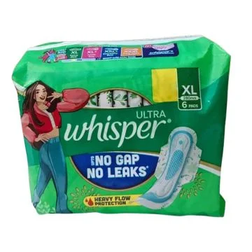 Whisper Ultra Sanitary Pads with Wings (XL) - Pack of 6